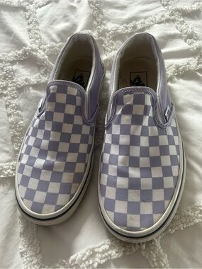 Vans Classic Slip-On Lavender White Checkerboard Sneakers Women’s Size 8.5